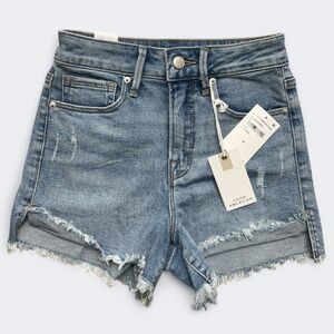 Good American‎ Shorts Womens 00 24 Blue Frayed Denim High Rise Good Curve Short